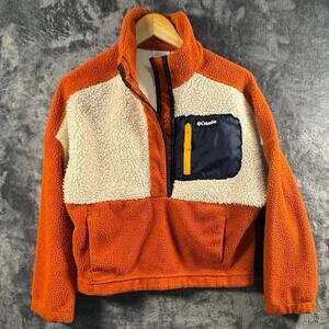 Columbia Women's Lodge Sherpa 1/4 Snap Pullover Medium Orange/Cream